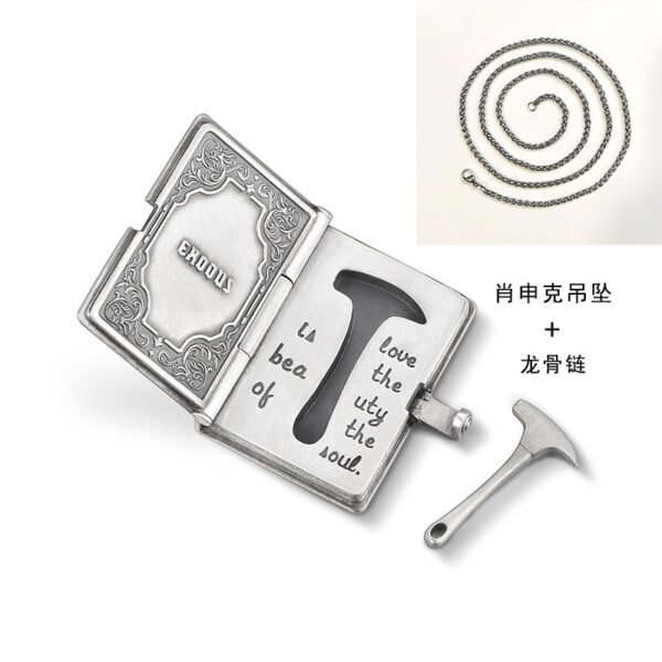 Shawshank Redemption Pendant Book Bible Hammer Necklace Boys Inspirational Movie Student Retro Thai Silver Couple - 图片 6