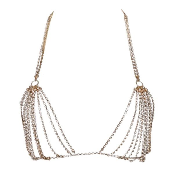 Sethain Boho Crystal Body Chain Sparkly Rhinestone Bikini Chest Chains Bra Nightclub Body Accessories Jewelry for Women and Girls (Silver) - 图片 5