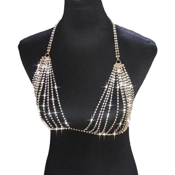 Sethain Boho Crystal Body Chain Sparkly Rhinestone Bikini Chest Chains Bra Nightclub Body Accessories Jewelry for Women and Girls (Silver) - 图片 3