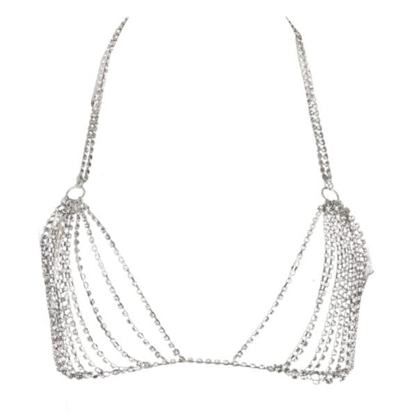 Sethain Boho Crystal Body Chain Sparkly Rhinestone Bikini Chest Chains Bra Nightclub Body Accessories Jewelry for Women and Girls (Silver) - 图片 4