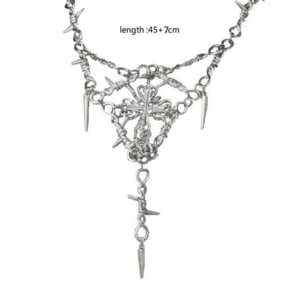 Niche design sense ins thorn cross pendant clavicle chain heart internet celebrity hip hop disco cool style necklace - 图片 2