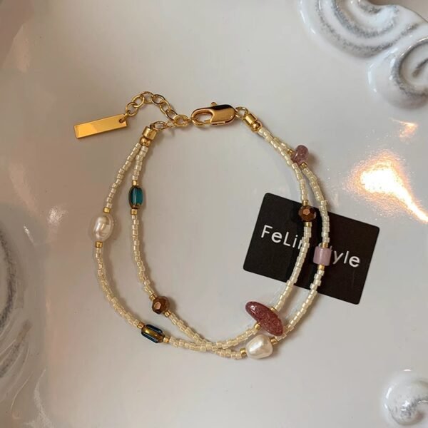 Natural stone freshwater pearl double-layer bracelet for women, light luxury, high-end, retro temperament, beaded hand jewelry, niche and exquisite - 图片 4