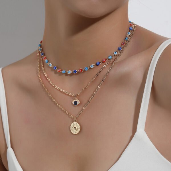 Evil Eye Necklace Gold Layered Necklace for Women Long Necklaces Gold Choker Necklaces Y Shape Pendant Necklace Multilayer BlueEye Necklace for Women