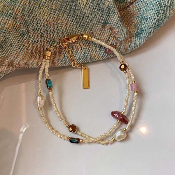 Natural stone freshwater pearl double-layer bracelet for women, light luxury, high-end, retro temperament, beaded hand jewelry, niche and exquisite - 图片 2