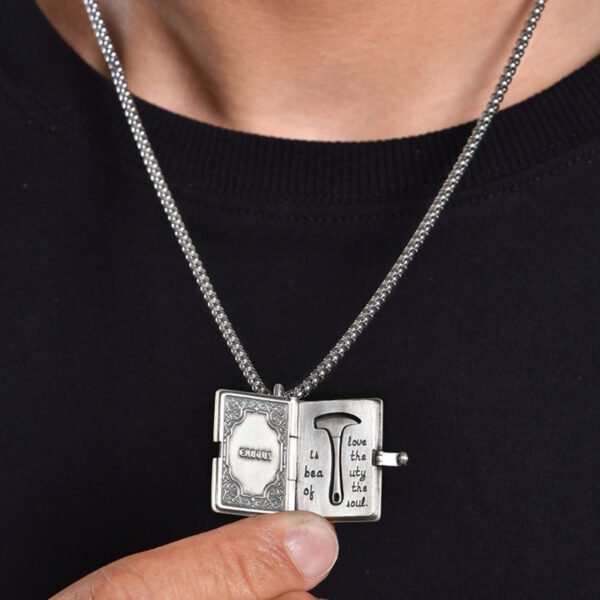 Shawshank Redemption Pendant Book Bible Hammer Necklace Boys Inspirational Movie Student Retro Thai Silver Couple - 图片 3