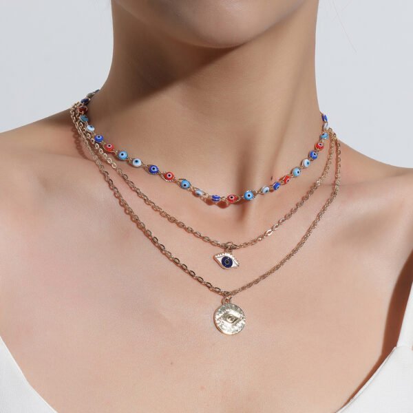 Evil Eye Necklace Gold Layered Necklace for Women Long Necklaces Gold Choker Necklaces Y Shape Pendant Necklace Multilayer BlueEye Necklace for Women - 图片 3