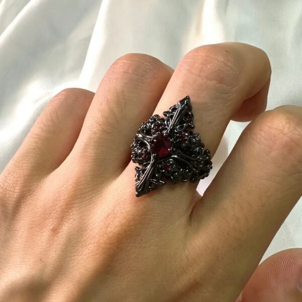 Gothic style cross-set diamond ruby ​​open ring personalized design dark ring