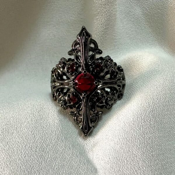 Gothic style cross-set diamond ruby ​​open ring personalized design dark ring - 图片 2