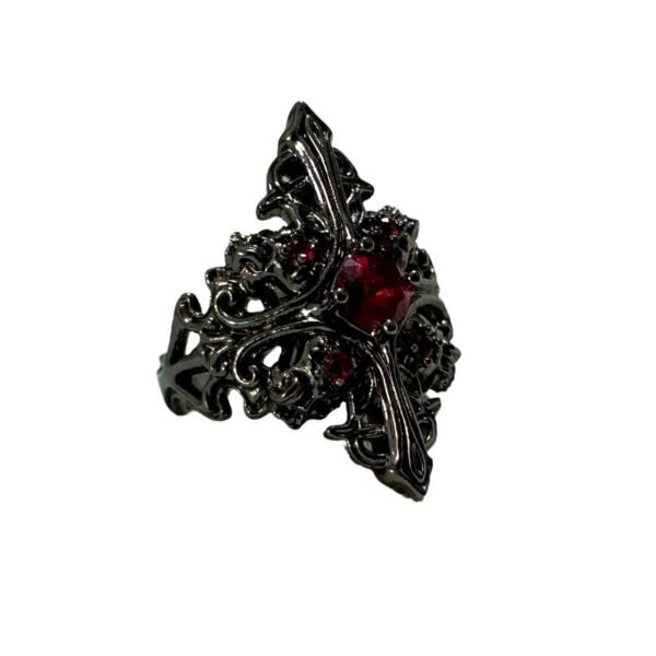 Gothic style cross-set diamond ruby ​​open ring personalized design dark ring - 图片 3