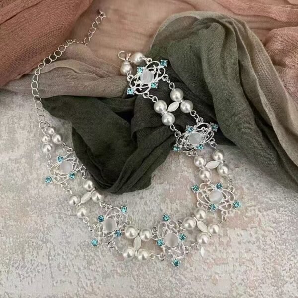 Hot girl y2k sweet cool crystal pearl necklace niche light luxury design high-end choker necklace clavicle chain for women - 图片 3